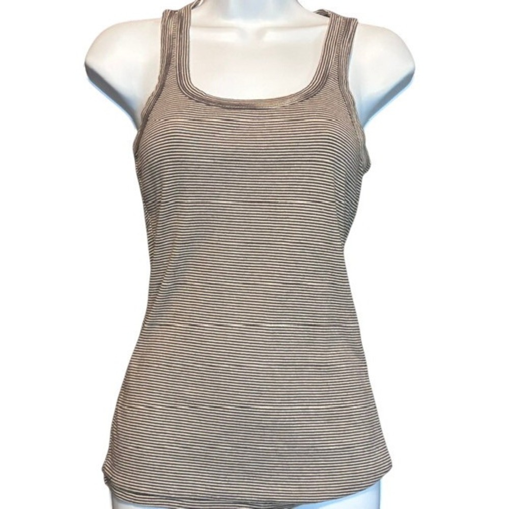 Banana Republic Striped Tank Top Brown White Cotton Scoop Neck Size M